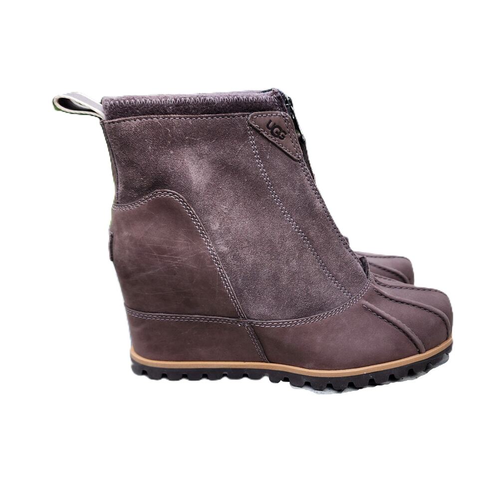 UGG Reggie Thundercloud Leather Wedge Ankle Boots 7.5 - Picture 5 of 11